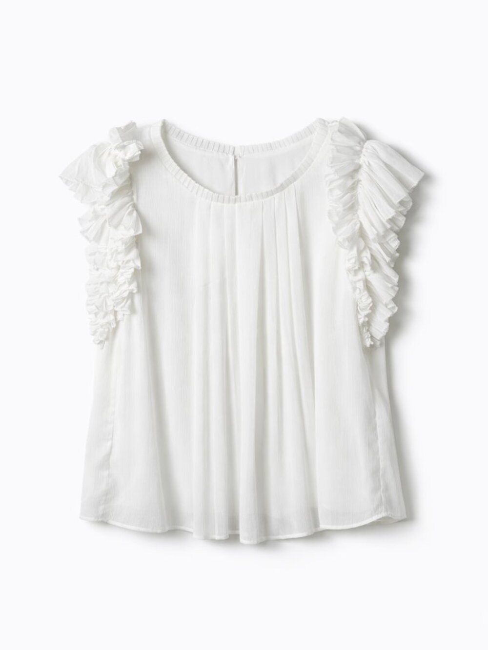 White House Black Market White Ruffle Sleeve Pleated Blouse